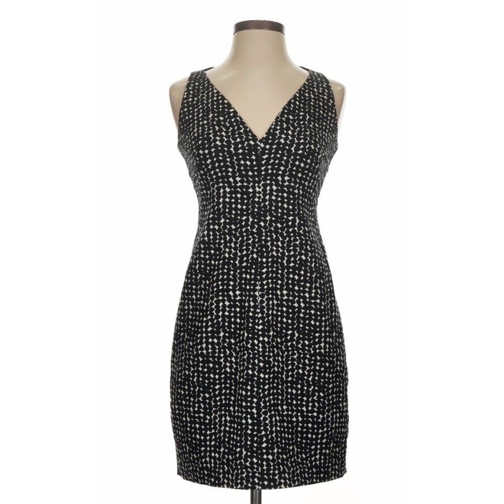 Akris Punto shift dress v-neck, size 4 Artsy Academia White & Black Print (B